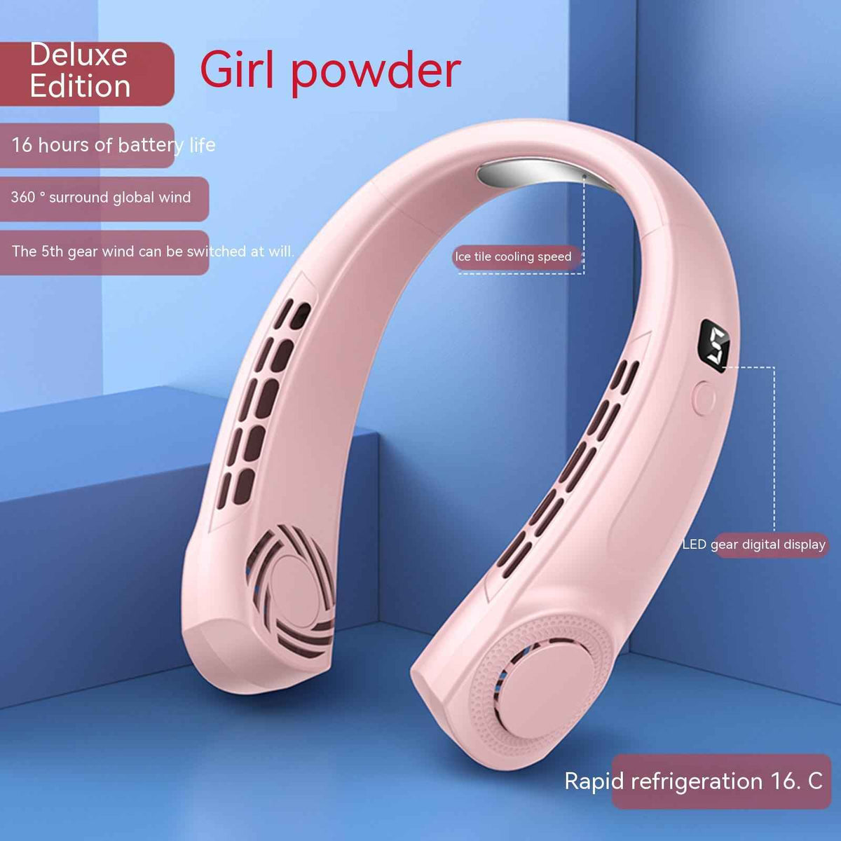 Portable Bladeless Neck Fan USB Rechargeable – Hands-Free Personal Cooling Fan with 5 Speeds & LED Ambient Light