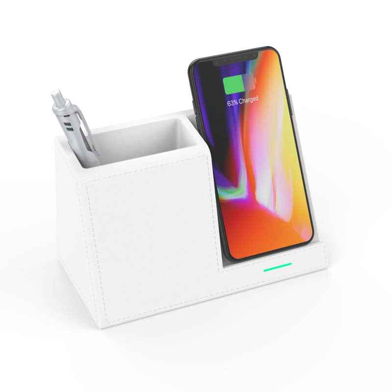 Leather Pen Holder Wireless Charger – 10W Fast Charging Desk Organizer & Phone Stand