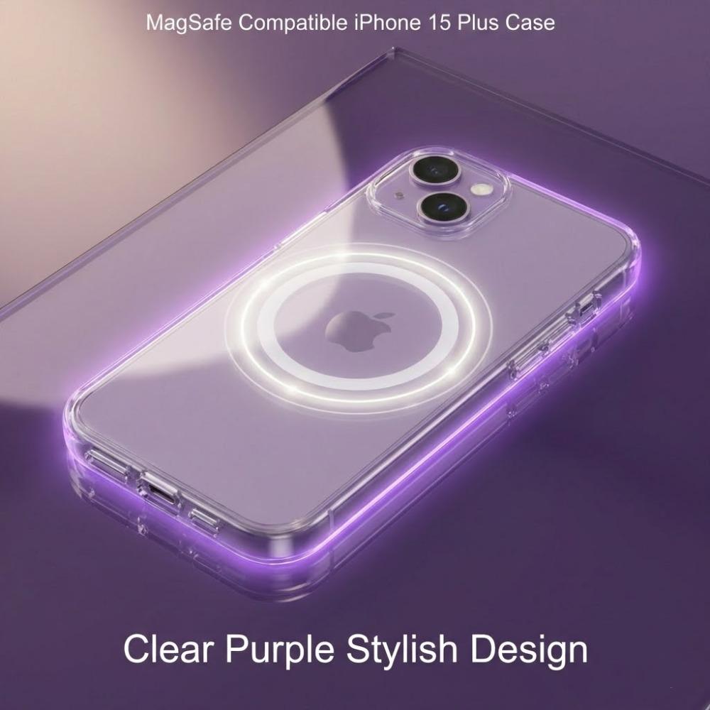 iPhone 15 Plus Clear Purple Case with MagSafe, Shockproof Slim Phone Case for iPhone 15 Plus 6.7 Inch with Camera Protection