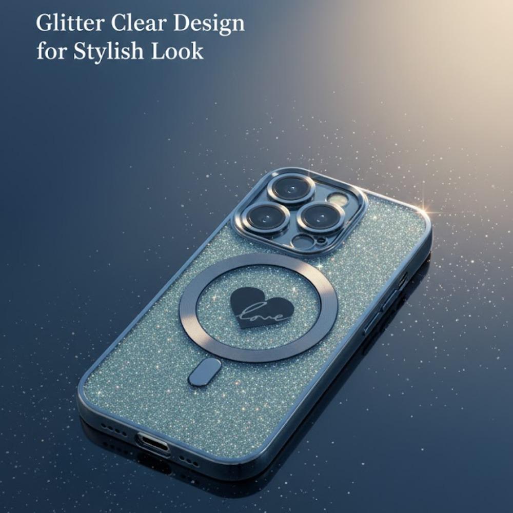 iPhone 15 Case with MagSafe, Glitter Shockproof Slim Protective Phone Case for iPhone 15, Clear Dark Blue Sparkle Cover with Camera Protection