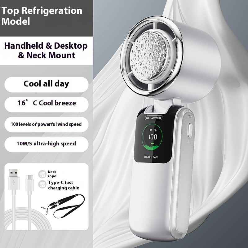 Portable High-Speed Handheld Neck Fan with Ice Pack Cooling | USB Rechargeable Foldable Mini Fan with Adjustable Speed