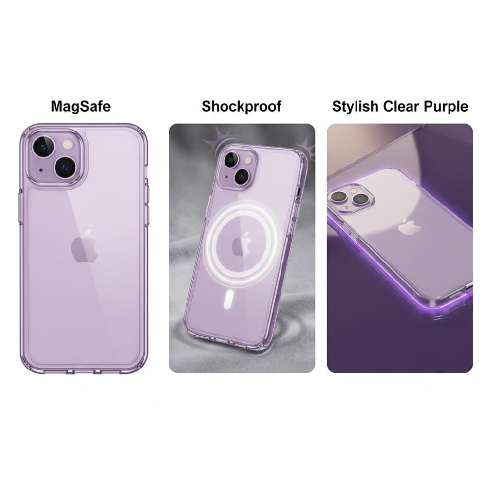 iPhone 15 Plus Clear Purple Case with MagSafe, Shockproof Slim Phone Case for iPhone 15 Plus 6.7 Inch with Camera Protection