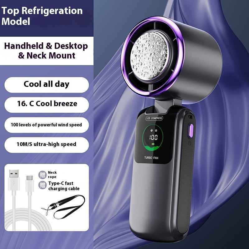 Portable High-Speed Handheld Neck Fan with Ice Pack Cooling | USB Rechargeable Foldable Mini Fan with Adjustable Speed