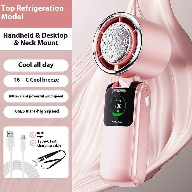 Portable High-Speed Handheld Neck Fan with Ice Pack Cooling | USB Rechargeable Foldable Mini Fan with Adjustable Speed