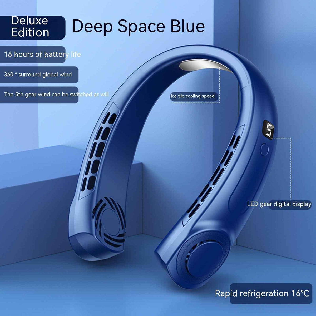 Portable Bladeless Neck Fan USB Rechargeable – Hands-Free Personal Cooling Fan with 5 Speeds & LED Ambient Light