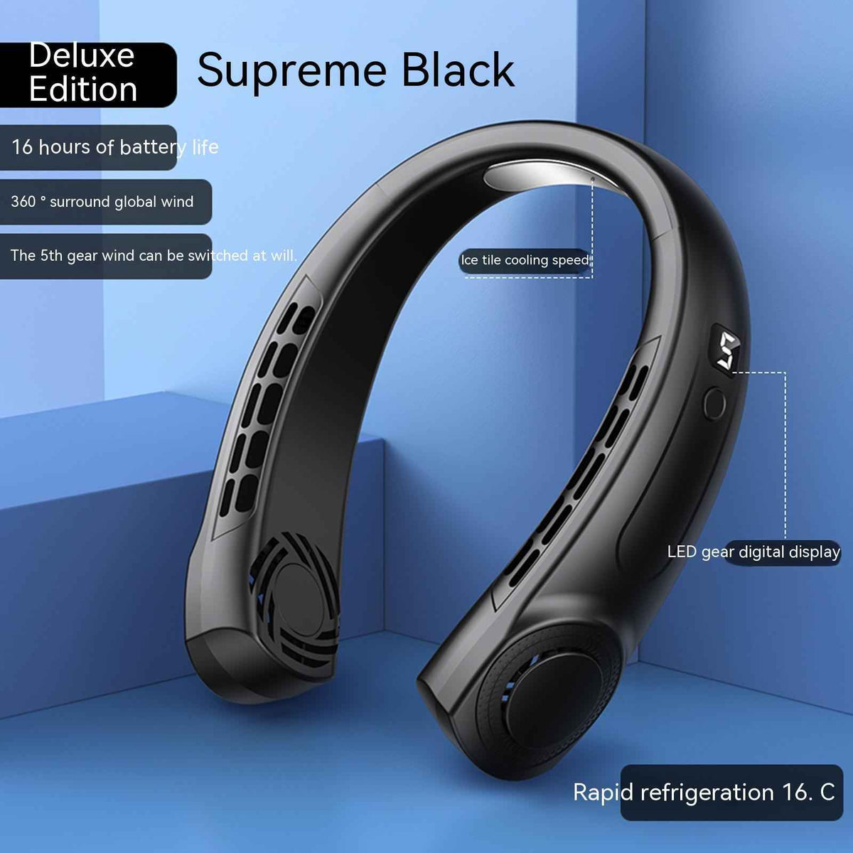 Portable Bladeless Neck Fan USB Rechargeable – Hands-Free Personal Cooling Fan with 5 Speeds & LED Ambient Light